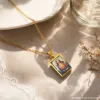 A golden stainless steel icon necklace featuring the Sacred Heart of Jesus and the image of the Virgin Mary, a delicate and exquisite religious pendant necklace Specification image